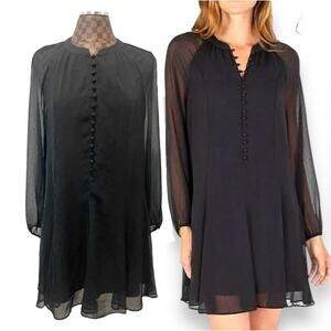 Joie Black Sheer Poet Sleeve Dress Medium Sheer Boho Whimsigoth Fairycore Vamp